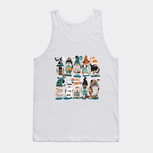 Boo-tiful gnomes // spot // dark teal background fun little creatures black grey green mint and orange dressed for halloween Tank Top